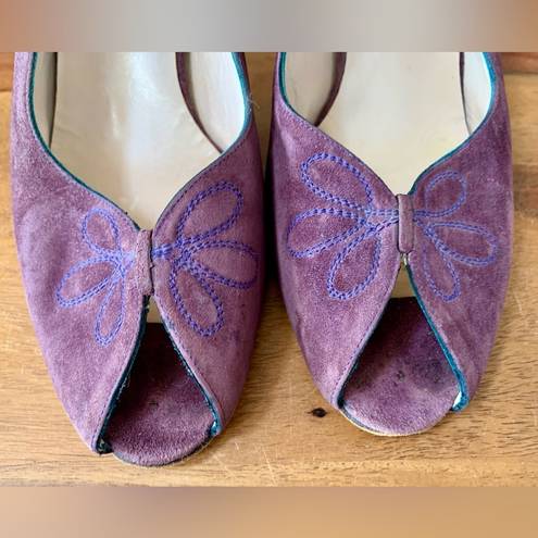 Salvatore Ferragamo Vintage  Purple Suede Sling Back Heels