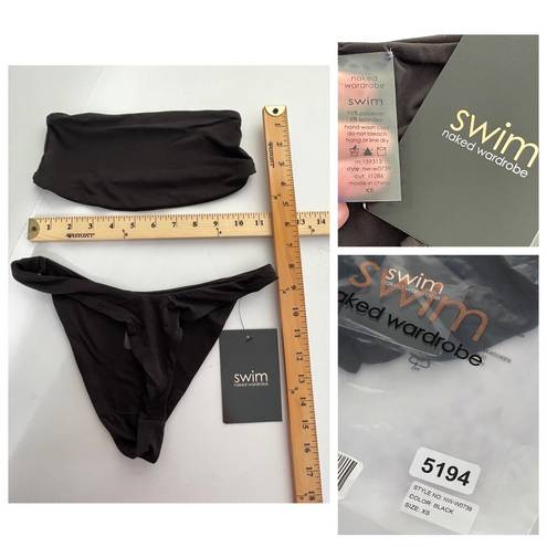 Naked Wardrobe  Swim Black Bandeau Bikini Swimsuit NEW Sz XS Style NW-W0739