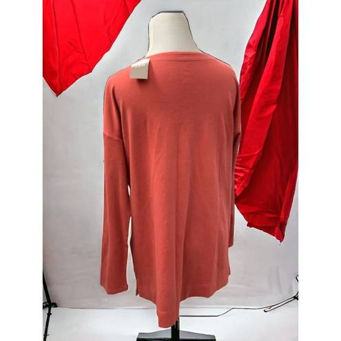 J.Jill  red rock rust ladies cotton quarter sleeve oversized solid tee NEW Small