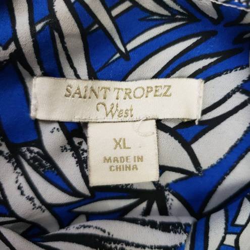 Saint Tropez West  Palm Blue White Print Sleeveless Tank Top Women's Size XL