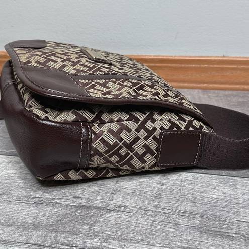 Tommy Hilfiger  Brown Shoulder Crossbody Saddlebag Monogram Logo TH Print Y2K