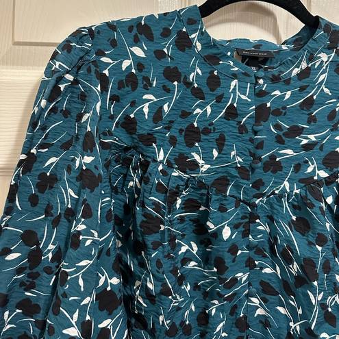 Who What Wear Womens  NWT Green Floral Button Down Puff Sleeve Blouse Top Size XL