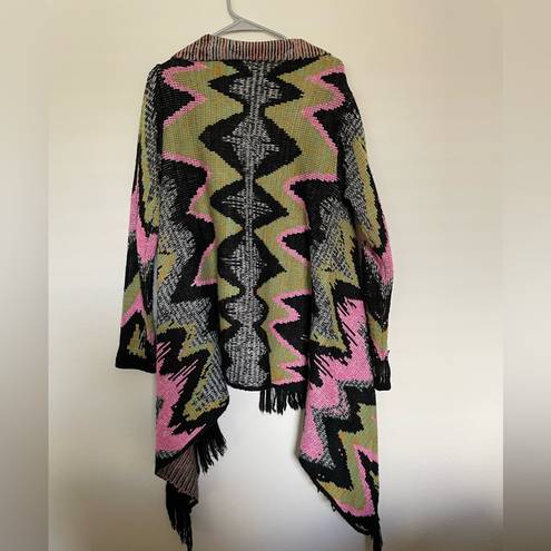 Hot & Delicious  chevron pattern cardigan black, pink, green