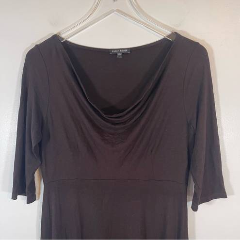 Eileen Fisher  Black Brown Hi Lo Draped Cowl Neck Empire Waist Dress Relaxed Fit