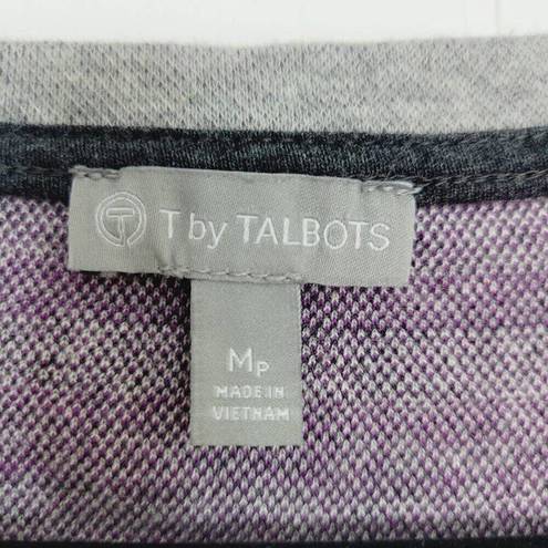 Talbots T by  Womens Medium Petite Grey Purple Striped Cotton Pullover Sweater