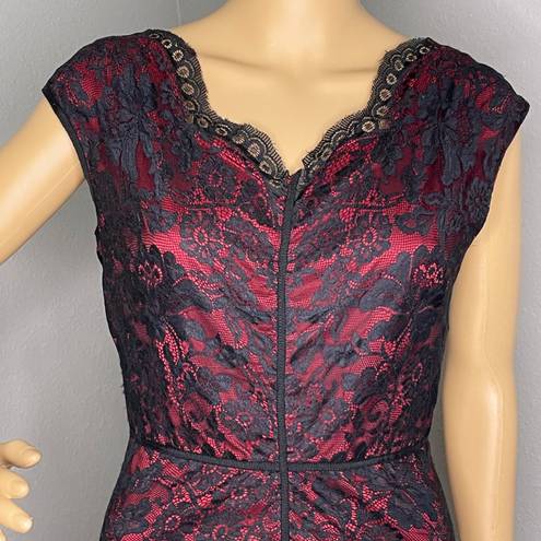 Chelsea & Violet Black Lace Over Red Short Sleeve High Low Dress Size Small