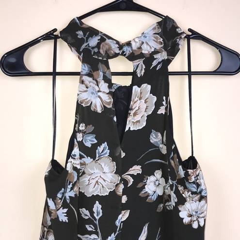 ASTR  The Label Women’s Black Floral Chiffon Twist Front Keyhole Mini Dress