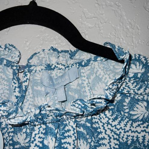 Hill House NWT  Blue Linear Floral Poly Crepe The Millie Top Size XL