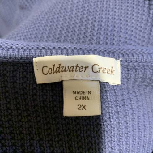 Coldwater Creek  Plus Size 2X Blue Fringe Hem Cotton Waffle Knit Pullover Sweater