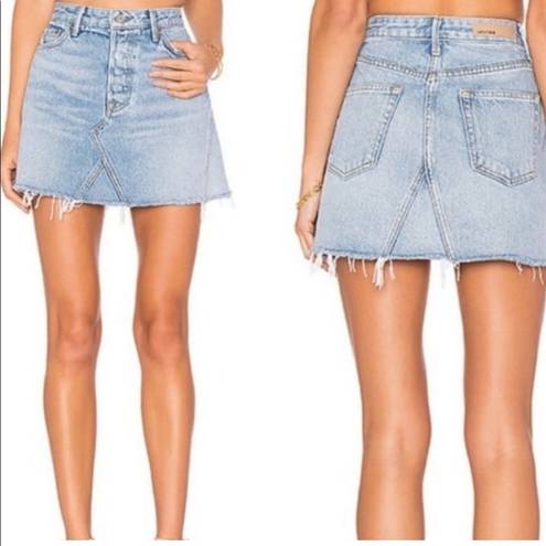 GRLFRND  The Eva Denim Skirt in Car Wash Blue Cut Off Revolve Size 27