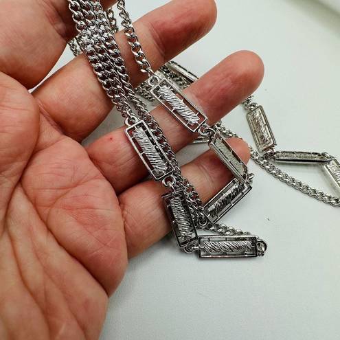 Monet Vintage  Silver Tone CHAIN Link Extra Long BAR Necklace 57 in