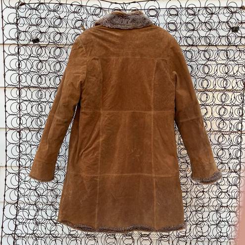 Bernadino Collection suede leather faux fur lined penny lane style trench coat Size L