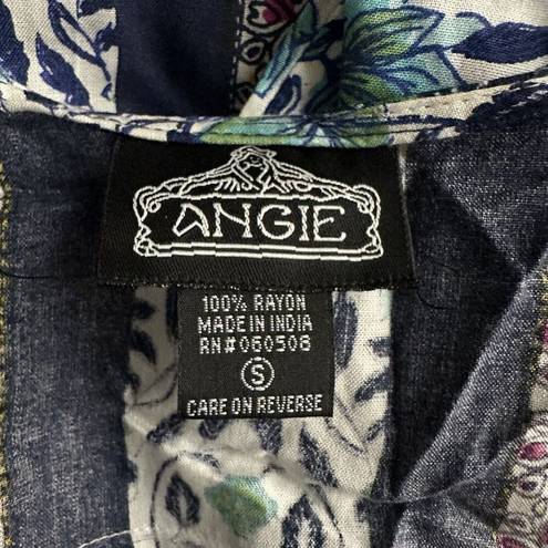 Angie  Kimono Small Blue Floral Boho Ruana Wrap Shawl Women's Size S