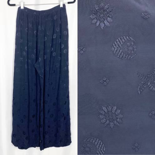 CP Shades  Vintage Embroidered Relaxed Fit Wide Leg Pull On Cropped Pants Blue