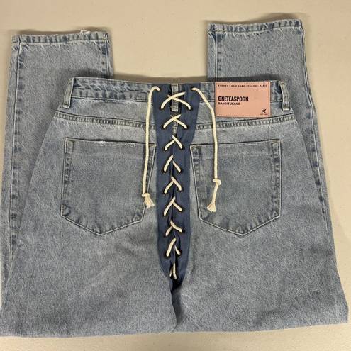 One Teaspoon NEW  28 / 6 Womens  Relaxed Fit Laced Bandit Jeans Lace Up Best Blue