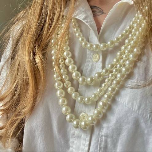 American Vintage Vintage “Olwen” Four Strand Statement Pearl Necklace Long Classic Maximalist