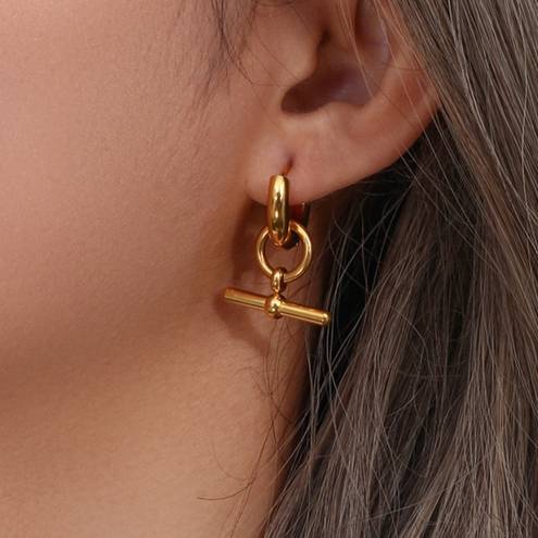 18K Gold Geometric Hoop Earrings, Stud Earrings, Women Earrings