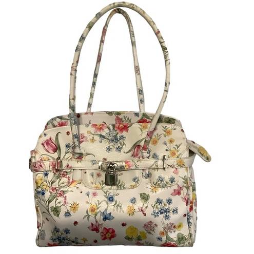 Vera Pelle  leather flower print bag with lock