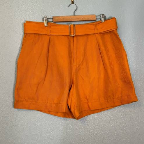 Vince  Women’s Belted Twill Cotton Linen Blend High Waist Shorts Burnt Orange