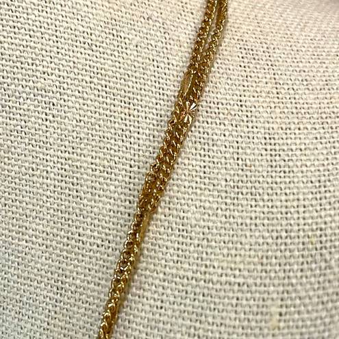 Vintage Blue  stone teardrop double strand gold tone necklace