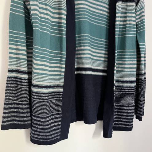 Talbots Women’s Striped Open Front Cardigan Sweater Shimmer Blue Size Medium