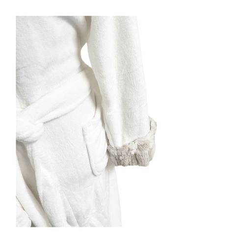Carole Hochman  Women Robe M Ivory Faux Fur Plush Wrap with Pockets Long Sleeve