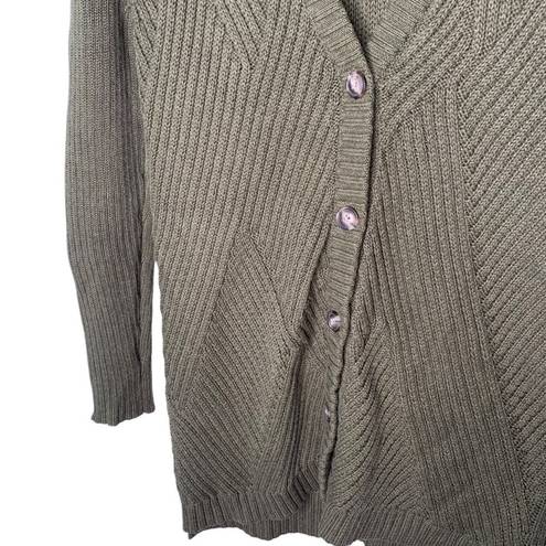 CAbi  100% Cotton Olive Button Up Cable Knit Cardigan V-Neck Long Sleeve Solid XS