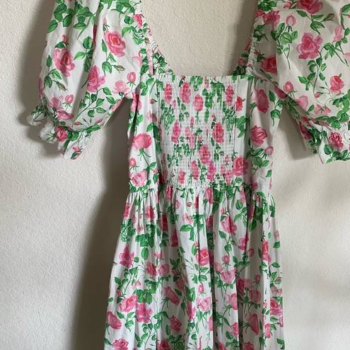 Hill House  The Ophelia Pink Rose Smocked Cottagecore Prairie Midi Dress Size S