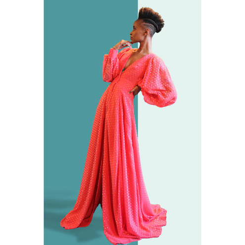 Kimberly  Goldson Lesli Clip Dot Long Sleeve Maxi Dress Women's XS Coral NWT