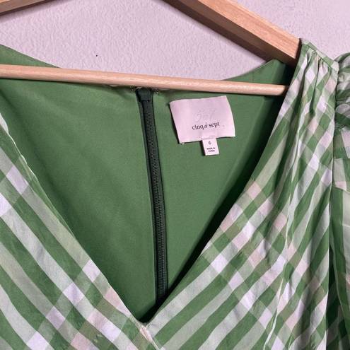 Cinq à Sept Cinq A Sept Dress Gia Plaid Puff Sleeve Green Midi Dress Size 6