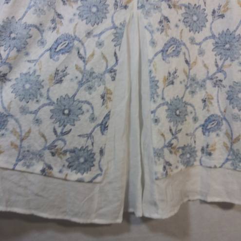 Bobeau  Cream Blue Floral Short Sleeve Top Fly Away Back Size XL