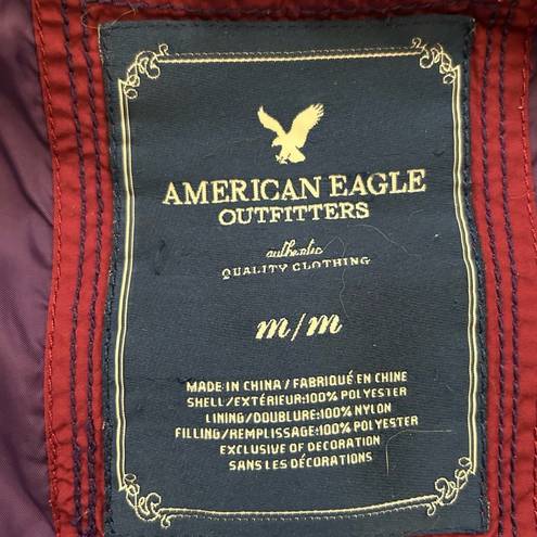 American Eagle  AEO magenta pink zip quilted puffer vest faux fur lined hood med