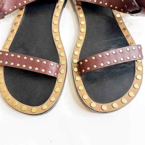 Isabel Marant  Jander Studded Leather Flat Sandals Burgundy Women's 39 US 8.5