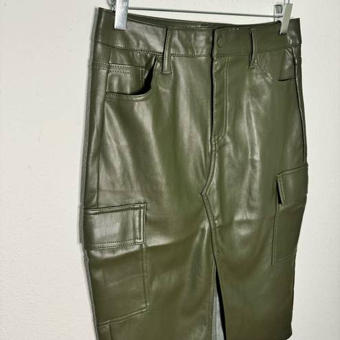 Hunter & Brown Vegan leather cargo midi skirt camo green size M NWT