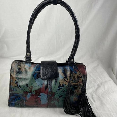 Patricia Nash  Womens Rienzo Satchel Purse Multicolor Dark Floral Leather Tassel