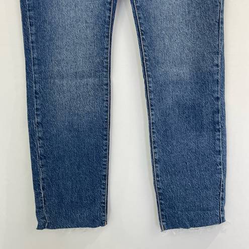 Good American New  Slim Straight High Rise Raw Hem Ankle Jeans Blue Size 4 / 27