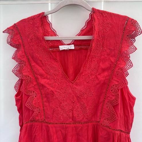 Edge Adiva Women's Red Sleeveless Embroidered Scalloped  Tunic Top Size XL