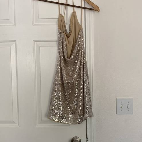 Divided  H&M NWOT champagne sequin halter mini dress.