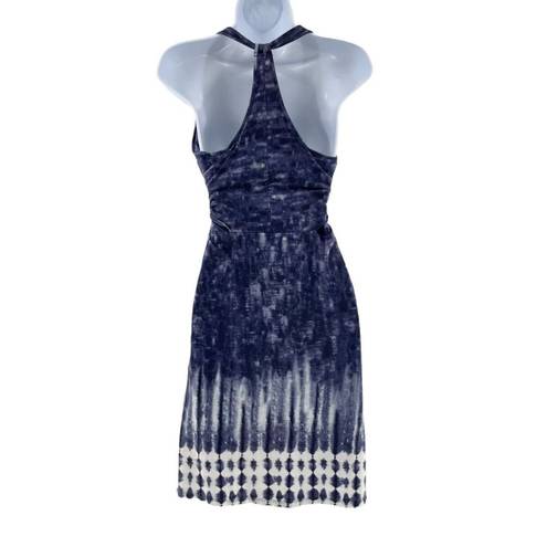 Patagonia Kiawah Island Dress L Blue Tie Dye Racer Back Front Tied Knee Length