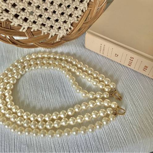 American Vintage Vintage “Morgana” Gold Hook Clasp Three Strand Pearl Necklace Chunky Statement