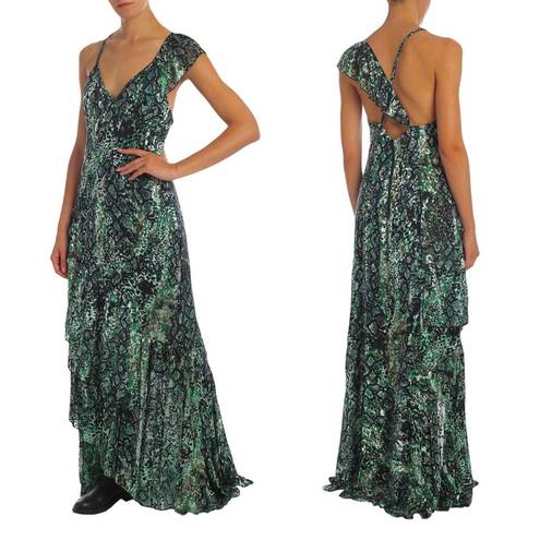 Alice + Olivia 🆕  Emerald Green Shanel Animal Print Maxi Dress Sz 4