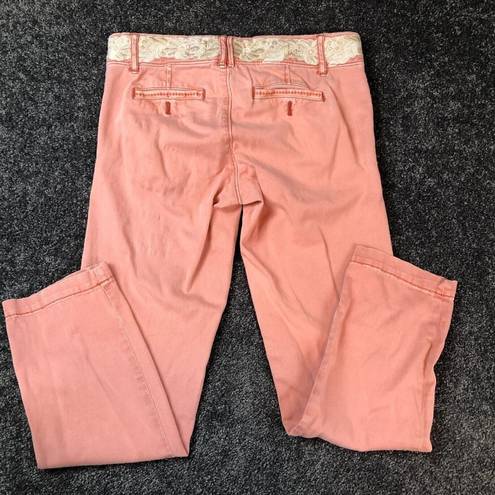 Pilcro  Pink Hyphen Chino Pants Size 26P Embroidered Floral Waist - 30x28 actual
