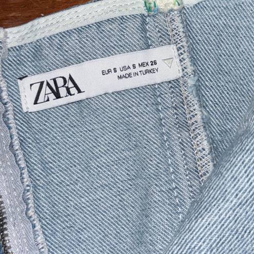 ZARA Crop Denim Top with Chevron Woven Back