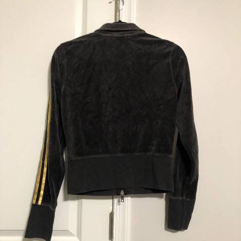 Victoria's Secret Victoria’s Secret Black Velour Gold Stripe Y2K Zip Up Track Jacket Size Small