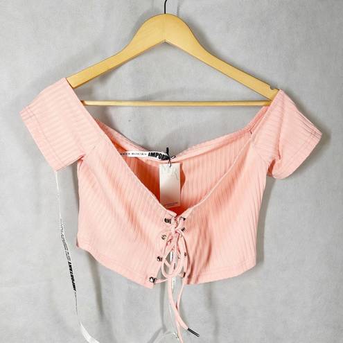 Mistress Rocks  Pioneer Ribbed Bardot Crop Top Pink Size Large