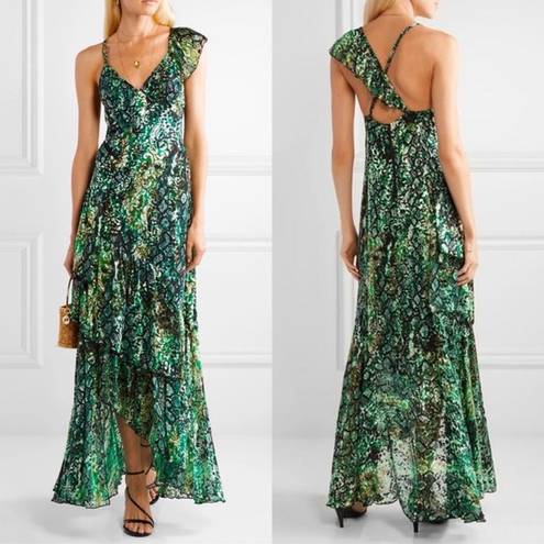 Alice + Olivia 🆕  Emerald Green Shanel Animal Print Maxi Dress Sz 4