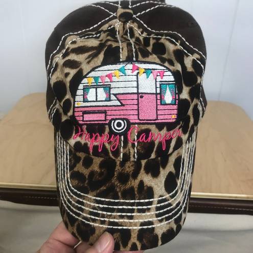 Ethos KB  Vintage Happy Camper Adjustible Animal Print Ball Cap OSFA