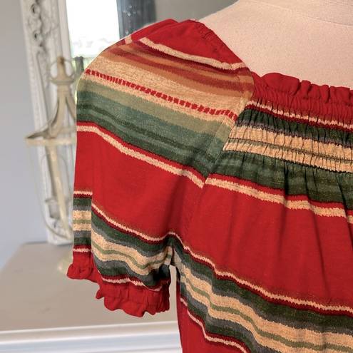 CHAPS  Top Cotton Shirt Womens Medium Red Green Beige Earthy Flowy