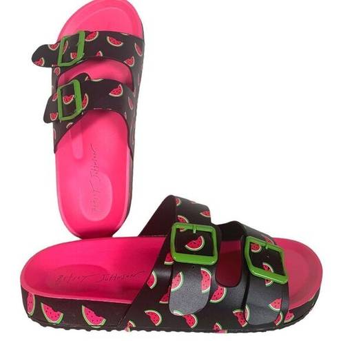 Betsey Johnson  Calli Black Pink Dopamine Fruit Print Sandals Size 7