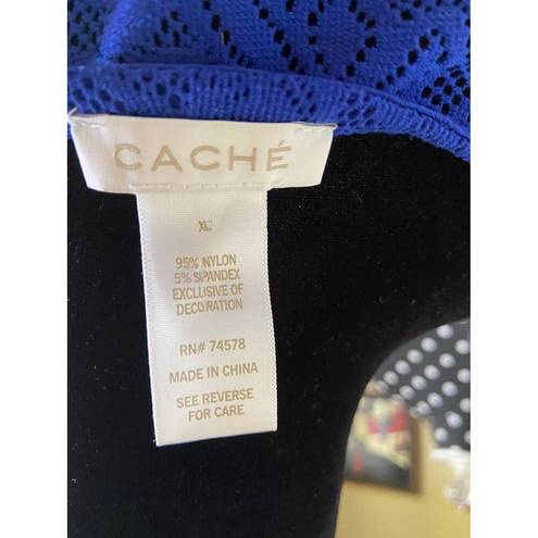 Cache  Womens Top Size XL Blue Lace Sheer Blueberry NEW